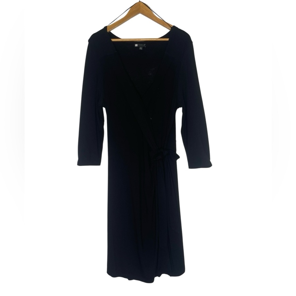 Carole Little Black Wrap Dress Size XL LBD Career Office Work Preppy Stretch Tie
